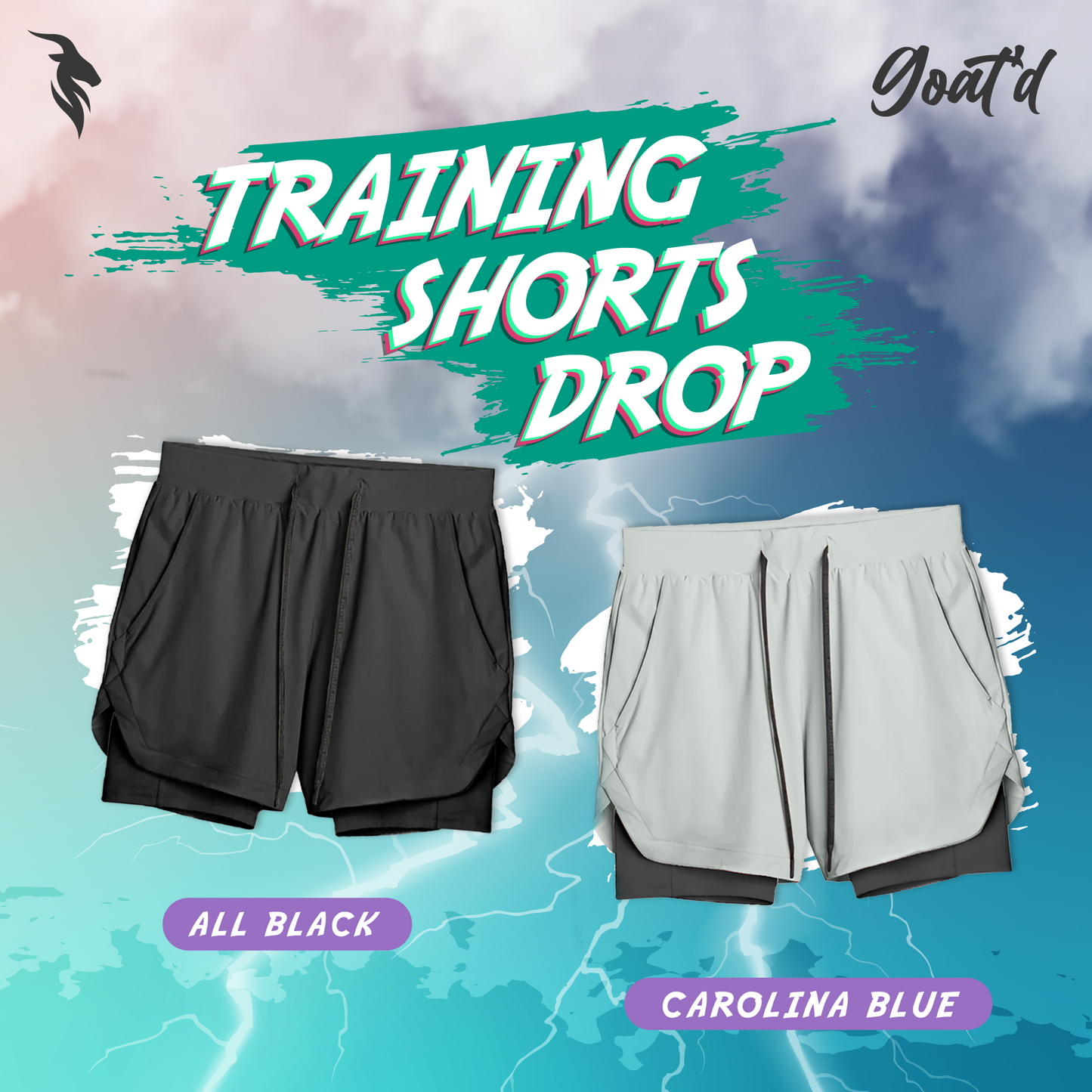 Goat'd Compression Shorts (Black and Carolina Blue)